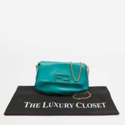 Fendi Green Leather Fendista Chain Clutch