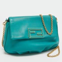 Fendi Green Leather Fendista Chain Clutch