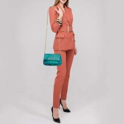Fendi Green Leather Fendista Chain Clutch