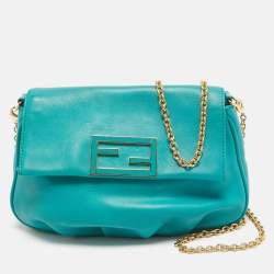 Fendi Green Leather Fendista Chain Clutch