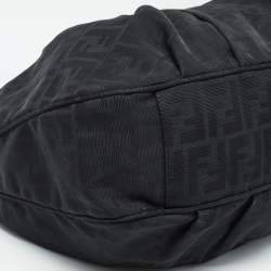 Pre Owned Fendi Black Zucca Fabric and Patent Leather Mia Hobo