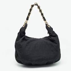 Pre Owned Fendi Black Zucca Fabric and Patent Leather Mia Hobo