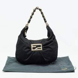 Pre Owned Fendi Black Zucca Fabric and Patent Leather Mia Hobo