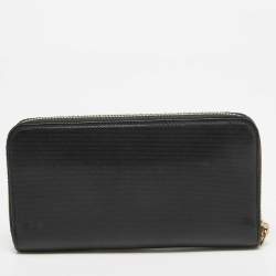 Fendi Black Leather Logo Zip Around Continental Wallet