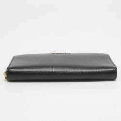 Fendi Black Leather Logo Zip Around Continental Wallet