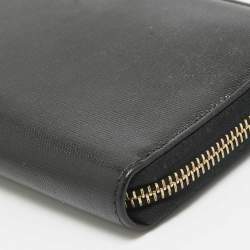 Fendi Black Leather Logo Zip Around Continental Wallet