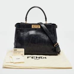 Pre Owned Fendi Blue Shine Python Regular Peekaboo Top Handle Bag