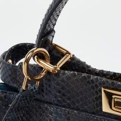 Pre Owned Fendi Blue Shine Python Regular Peekaboo Top Handle Bag