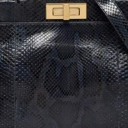 Pre Owned Fendi Blue Shine Python Regular Peekaboo Top Handle Bag
