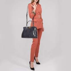 Pre Owned Fendi Blue Shine Python Regular Peekaboo Top Handle Bag
