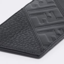 Fendi Black Zucca Embossed Leather Zip Card Holder