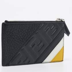 Fendi Black Zucca Embossed Leather Zip Card Holder