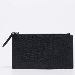 Fendi Black Zucca Embossed Leather Zip Card Holder