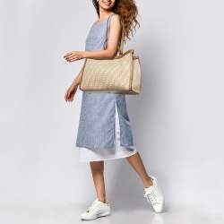 Pre Owned Fendi Beige/Brown Zucca Wool and Leather Medium FF Peekaboo X Tote