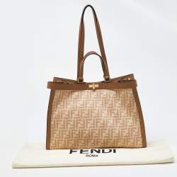 Pre Owned Fendi Beige/Brown Zucca Wool and Leather Medium FF Peekaboo X Tote