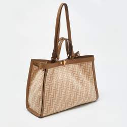 Pre Owned Fendi Beige/Brown Zucca Wool and Leather Medium FF Peekaboo X Tote