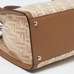 Pre Owned Fendi Beige/Brown Zucca Wool and Leather Medium FF Peekaboo X Tote