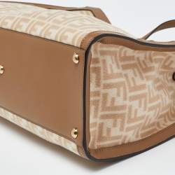 Pre Owned Fendi Beige/Brown Zucca Wool and Leather Medium FF Peekaboo X Tote