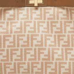 Pre Owned Fendi Beige/Brown Zucca Wool and Leather Medium FF Peekaboo X Tote