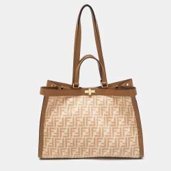 Pre Owned Fendi Beige/Brown Zucca Wool and Leather Medium FF Peekaboo X Tote