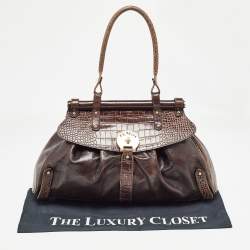 Pre Owned Fendi Choco Brown Crocodile and Leather Magic Top Handle Bag