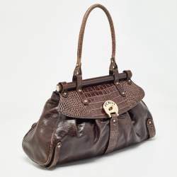 Pre Owned Fendi Choco Brown Crocodile and Leather Magic Top Handle Bag