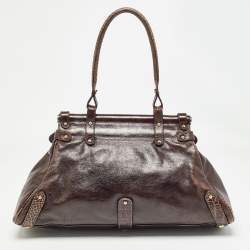 Pre Owned Fendi Choco Brown Crocodile and Leather Magic Top Handle Bag
