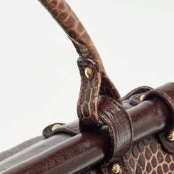 Pre Owned Fendi Choco Brown Crocodile and Leather Magic Top Handle Bag