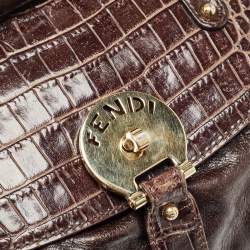 Pre Owned Fendi Choco Brown Crocodile and Leather Magic Top Handle Bag