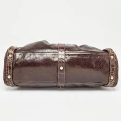 Pre Owned Fendi Choco Brown Crocodile and Leather Magic Top Handle Bag