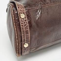 Pre Owned Fendi Choco Brown Crocodile and Leather Magic Top Handle Bag