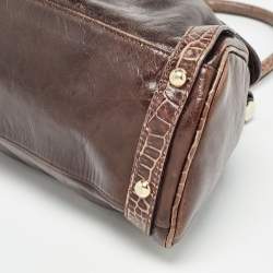Pre Owned Fendi Choco Brown Crocodile and Leather Magic Top Handle Bag