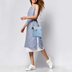 Pre Owned Fendi Light Blue Zucchino Canvas and Leather Crossbody Bag