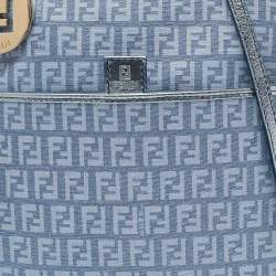 Pre Owned Fendi Light Blue Zucchino Canvas and Leather Crossbody Bag