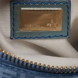 Pre Owned Fendi Light Blue Zucchino Canvas and Leather Crossbody Bag