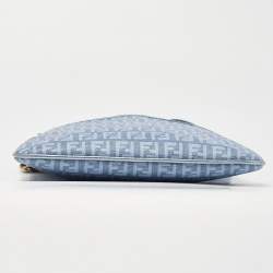 Pre Owned Fendi Light Blue Zucchino Canvas and Leather Crossbody Bag