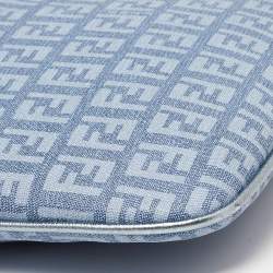 Pre Owned Fendi Light Blue Zucchino Canvas and Leather Crossbody Bag