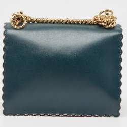 Pre Owned Fendi Green Leather Mini Scalloped Kan I Shoulder Bag