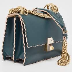 Pre Owned Fendi Green Leather Mini Scalloped Kan I Shoulder Bag