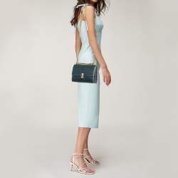 Pre Owned Fendi Green Leather Mini Scalloped Kan I Shoulder Bag