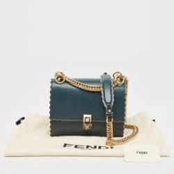 Pre Owned Fendi Green Leather Mini Scalloped Kan I Shoulder Bag