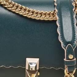 Pre Owned Fendi Green Leather Mini Scalloped Kan I Shoulder Bag