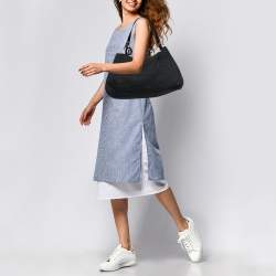 Fendi Black Zucchino Canvas and Patent Leather Hobo