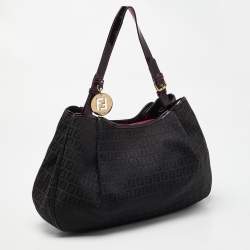 Fendi Black Zucchino Canvas and Patent Leather Hobo