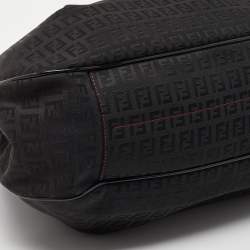 Fendi Black Zucchino Canvas and Patent Leather Hobo