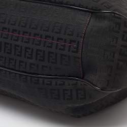 Fendi Black Zucchino Canvas and Patent Leather Hobo