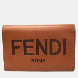 Pre Owned Fendi Brown Leather Logo Chain Wallet