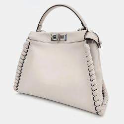 Pre Owned Fendi Beige Leather Medium Peekaboo Top Handle Bag