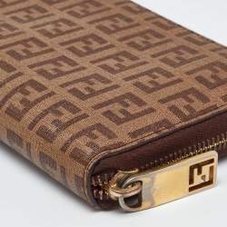 Fendi Brown/Beige Zucchino Coated Canvas Zip Around Wallet 