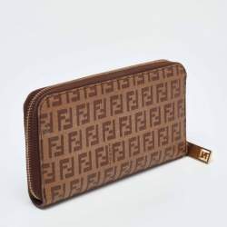 Fendi Brown/Beige Zucchino Coated Canvas Zip Around Wallet 